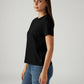Women's Solid Black Crew Neck T-shirt - Side View