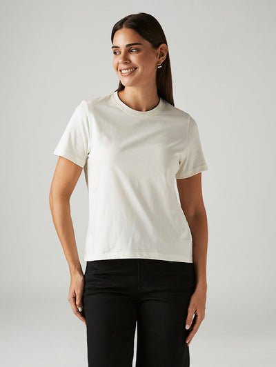 Women's Solid White Crew Neck T-shirt