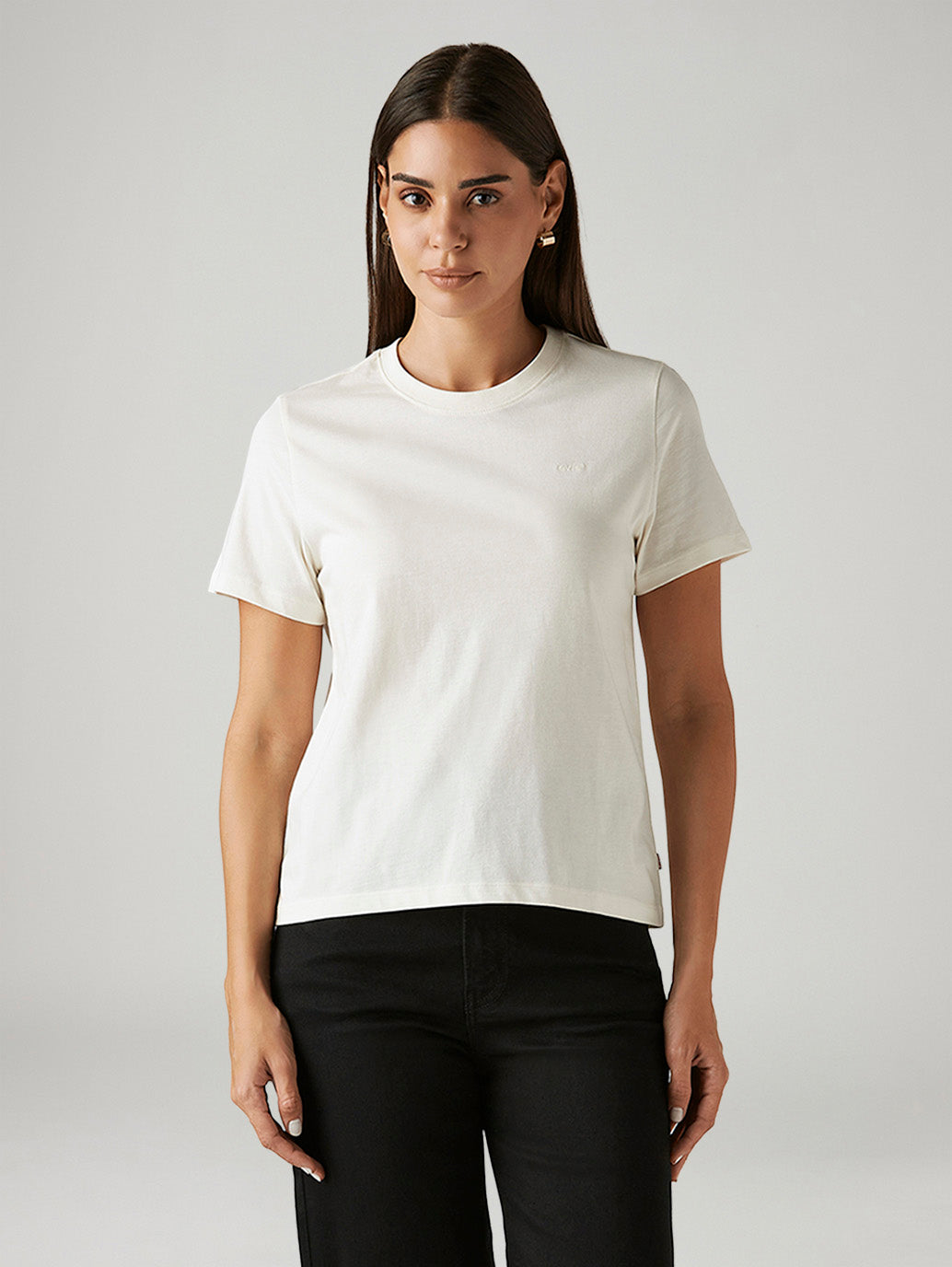 Women's Solid White Crew Neck T-shirt - Front View