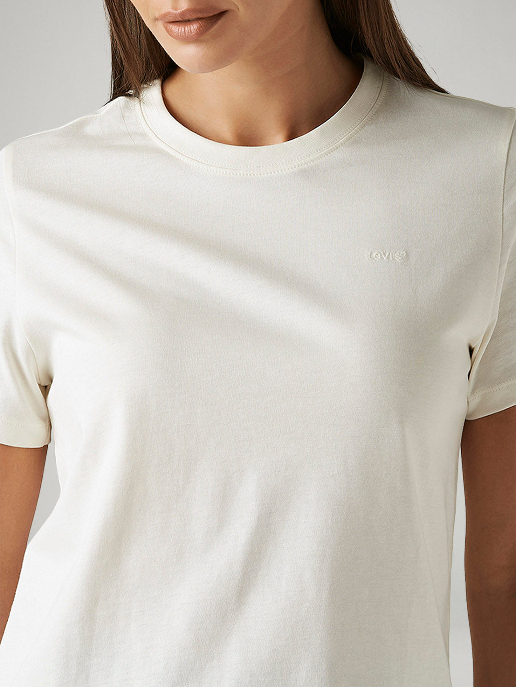 Women's Solid White Crew Neck T-shirt - Detail View