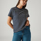 Women's Striped Navy Crew Neck T-shirt - Styleshot View