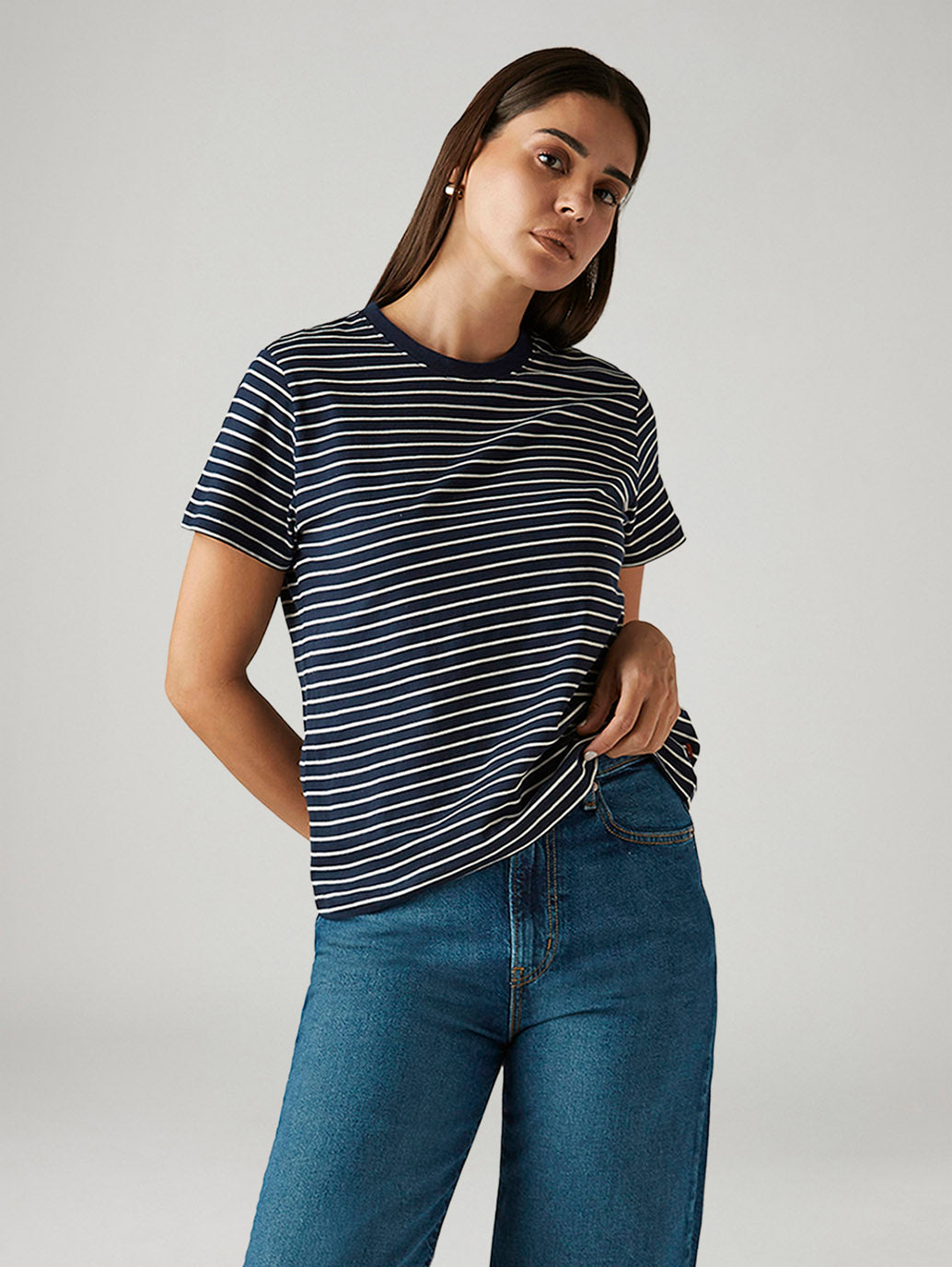 Women's Striped Navy Crew Neck T-shirt