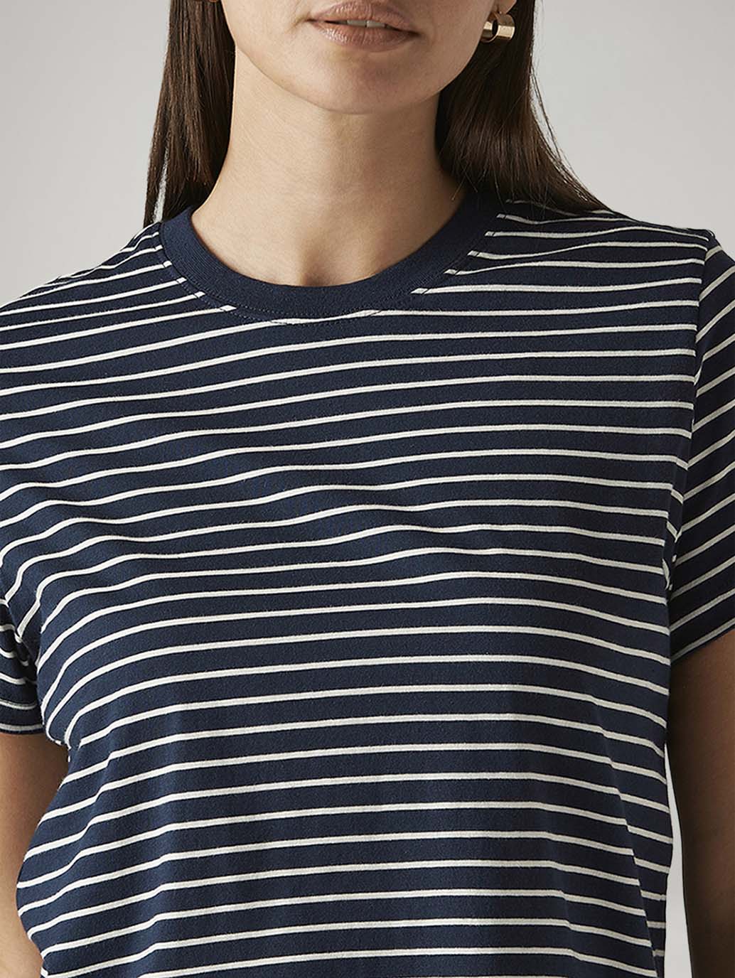 Women's Striped Navy Crew Neck T-shirt - 20 View