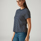 Women's Striped Navy Crew Neck T-shirt - Side View