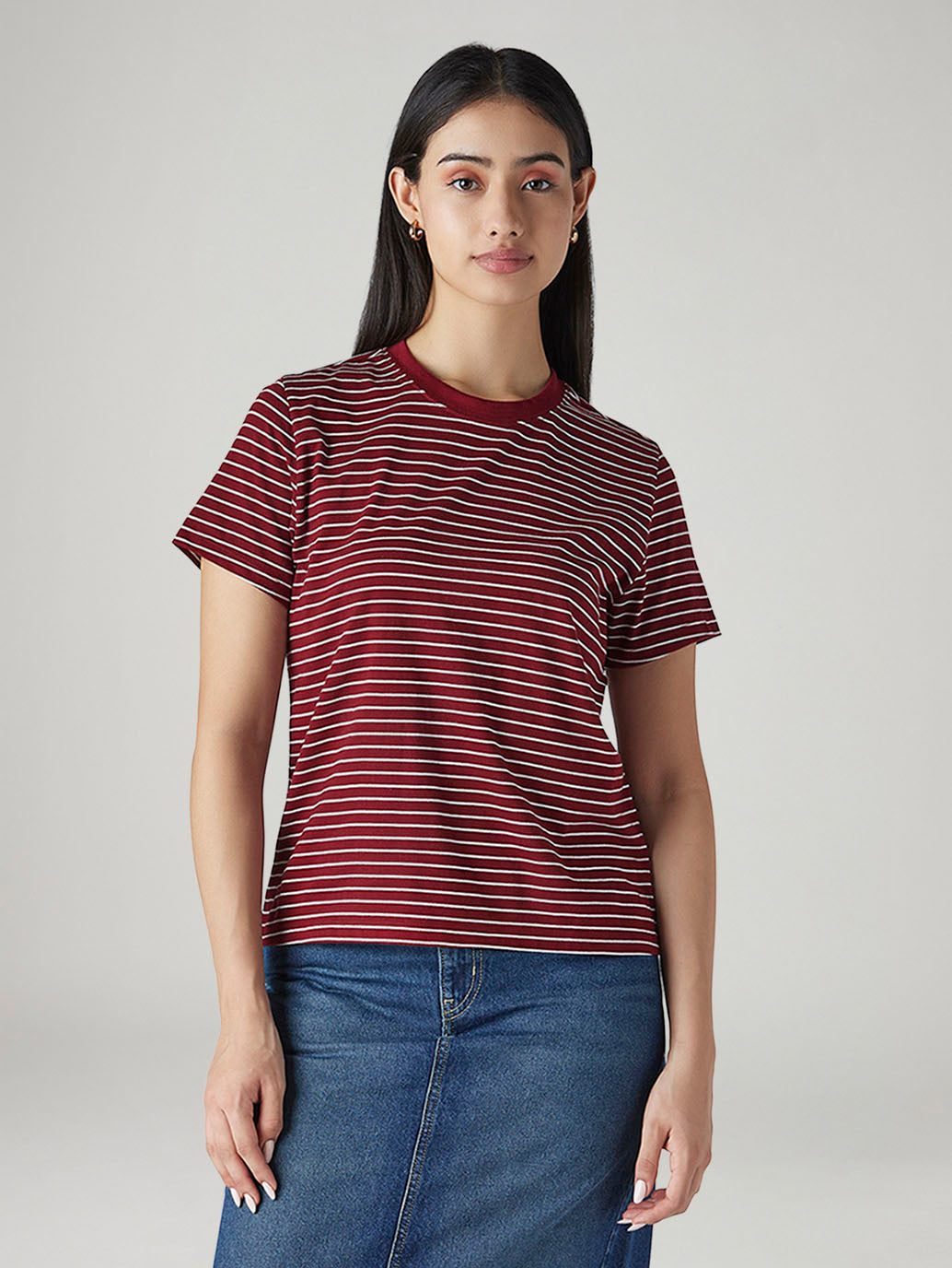 Women's Striped Regular Fit T-Shirt - Front View