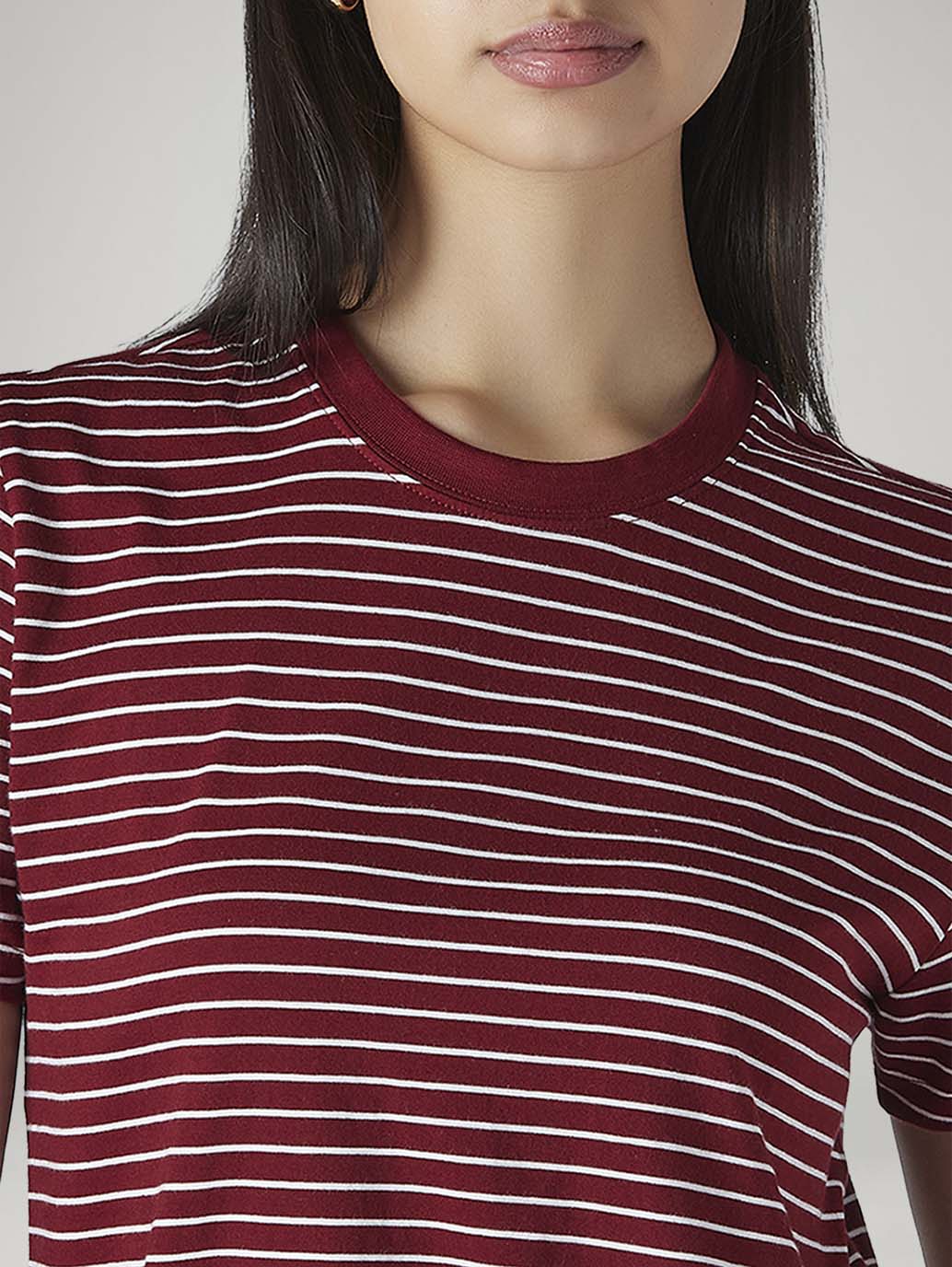 Women's Striped Regular Fit T-Shirt - Detail View
