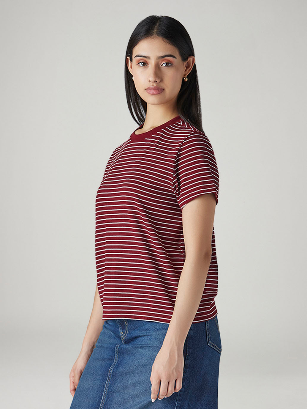 Women's Striped Regular Fit T-Shirt - Side View