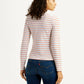 Women's Striped White Slim Fit T-shirt - Back View