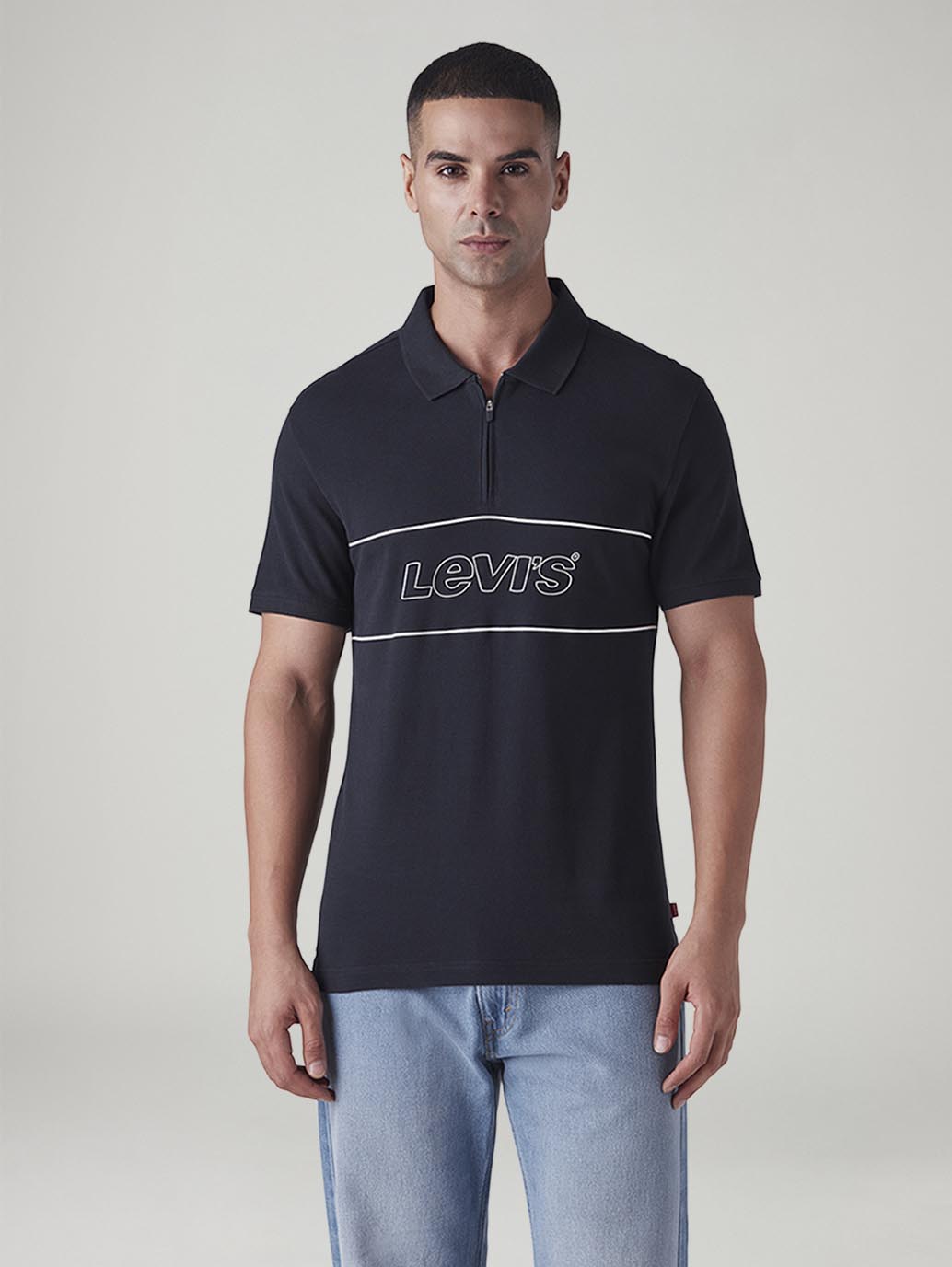 Men's Logo Printed Slim Fit Pique Polo T-Shirt - Front View