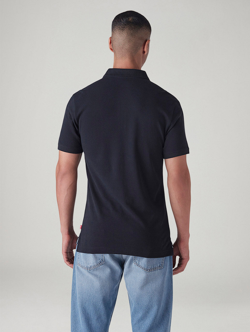 Men's Logo Printed Slim Fit Pique Polo T-Shirt - Back View