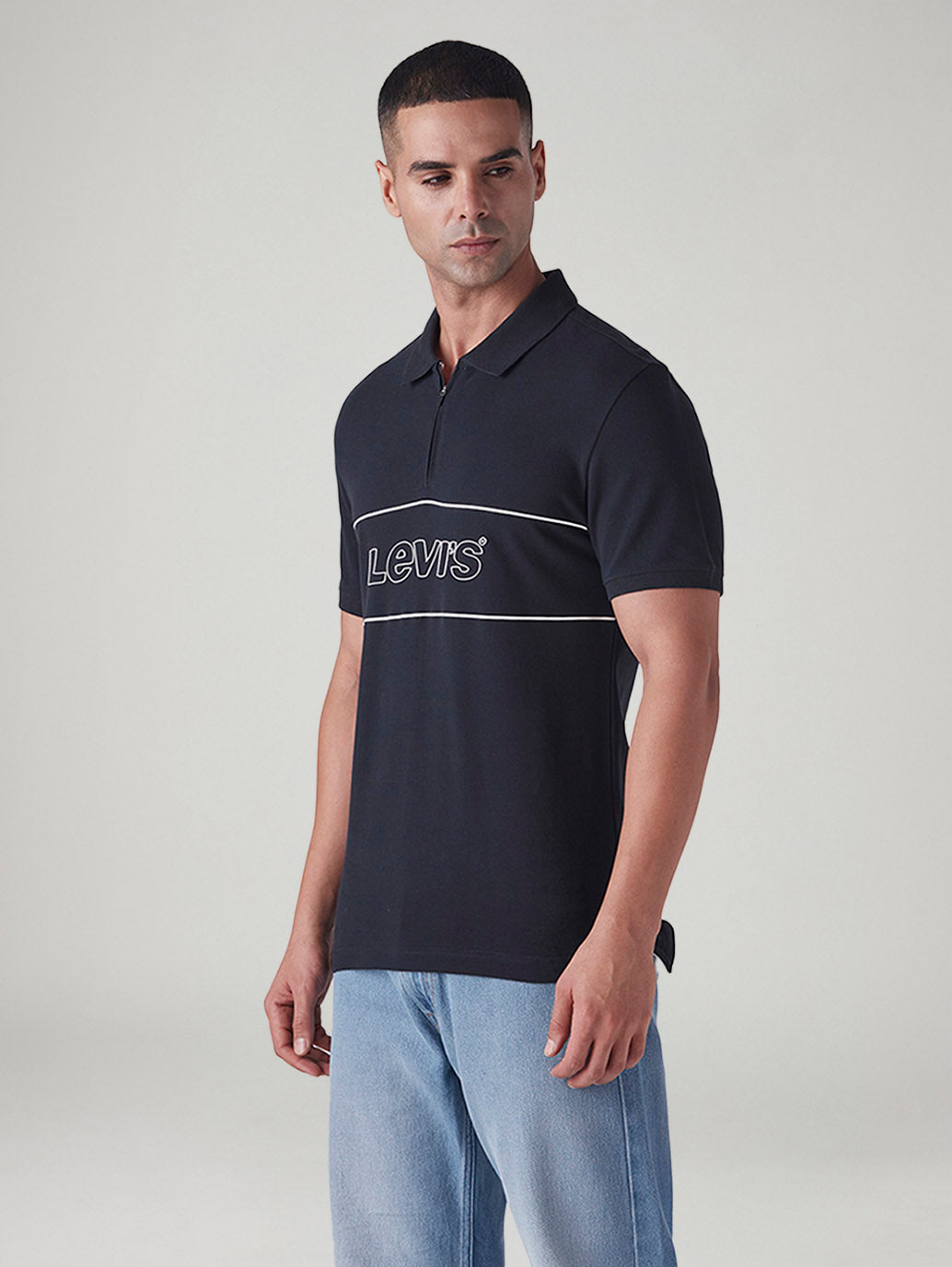 Men's Logo Printed Slim Fit Pique Polo T-Shirt - Side View