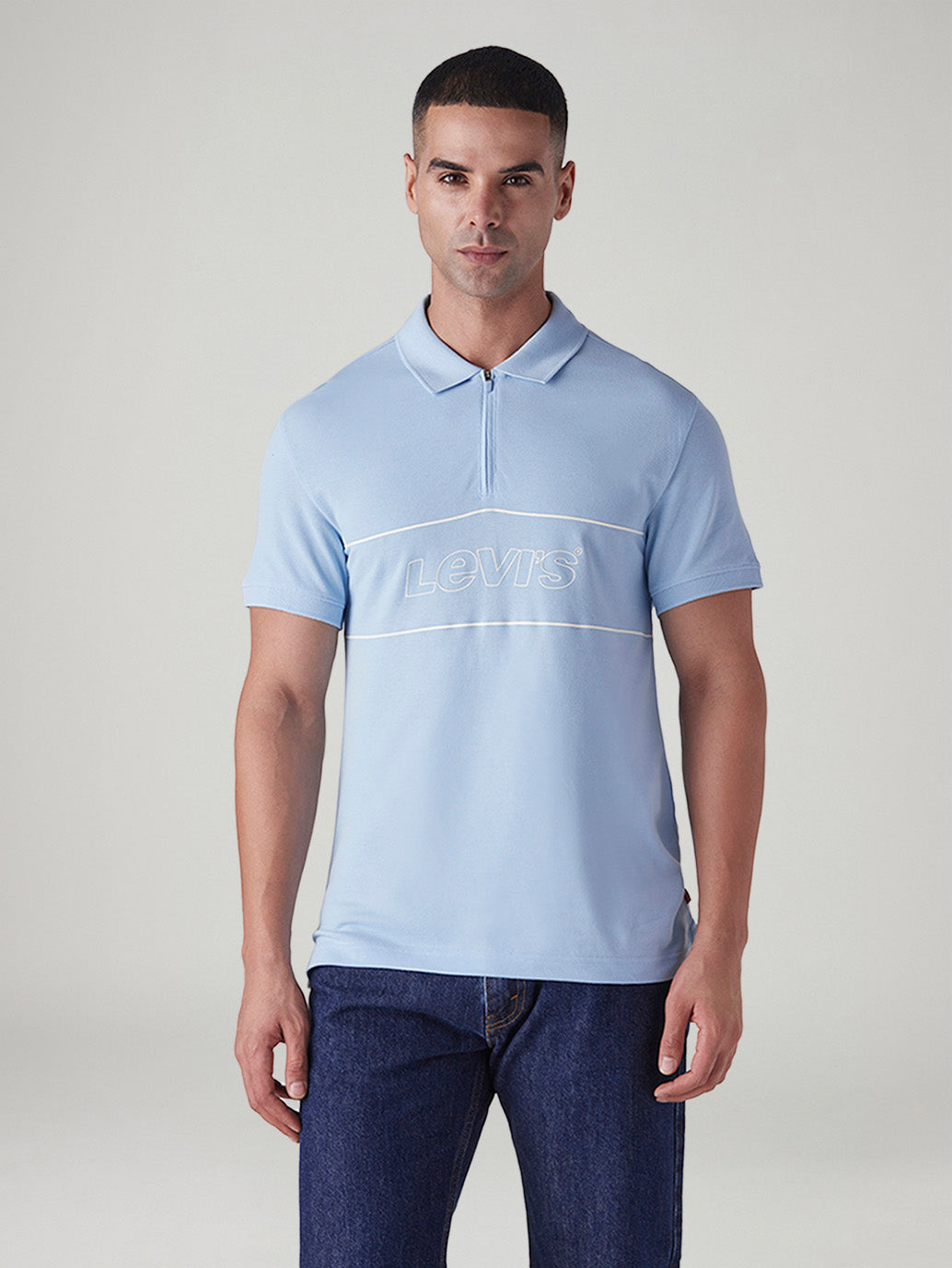 Men's Logo Printed Slim Fit Pique Polo T-Shirt - Front View
