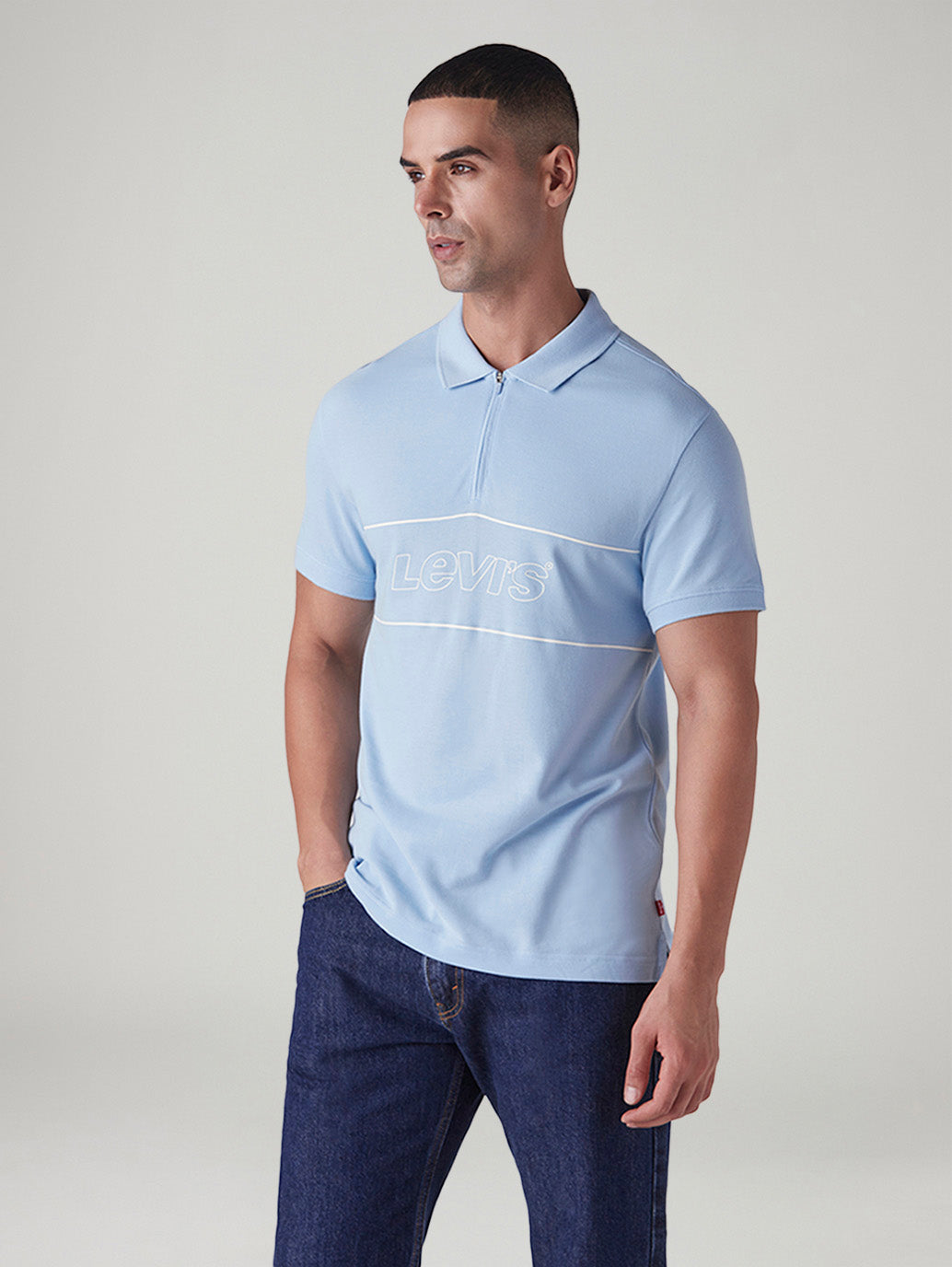 Men's Logo Printed Slim Fit Pique Polo T-Shirt - Side View