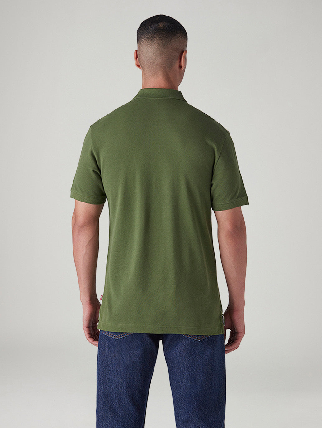Men's Logo Printed Slim Fit Pique Polo T-Shirt - Back View