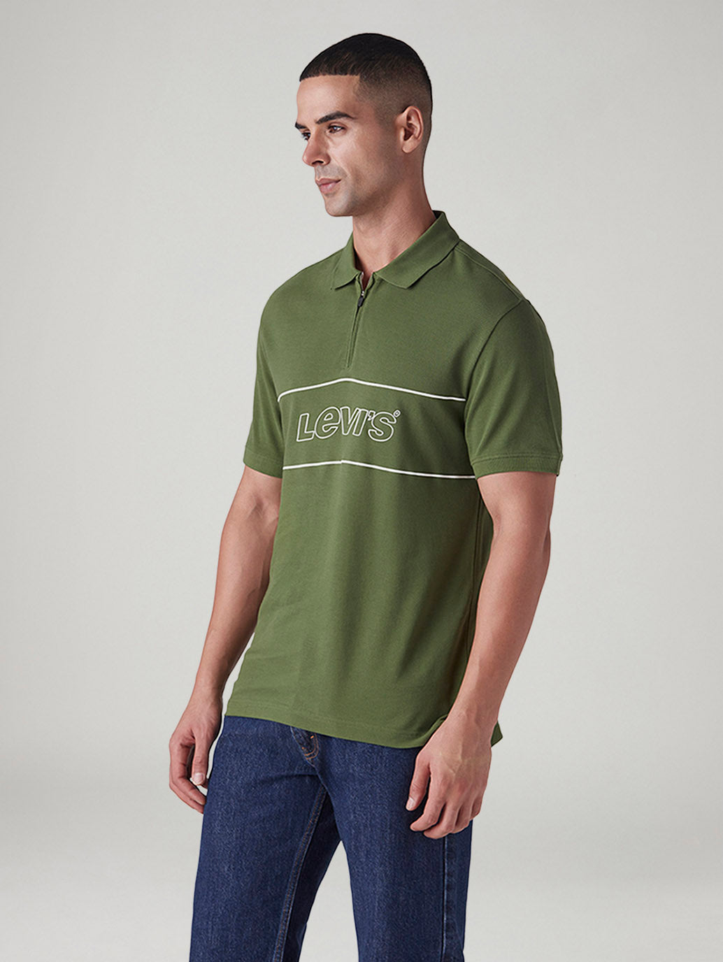 Men's Logo Printed Slim Fit Pique Polo T-Shirt - Side View