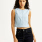 Women's Solid Indigo Round Neck Denim Top - Styleshot View
