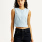 Women's Solid Indigo Round Neck Denim Top - Front View