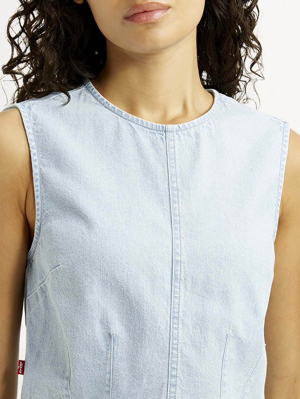 Women's Solid Indigo Round Neck Denim Top - Detail View