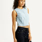 Women's Solid Indigo Round Neck Denim Top - Side View