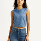 Women's Solid Indigo Round Neck Denim Top - Styleshot View