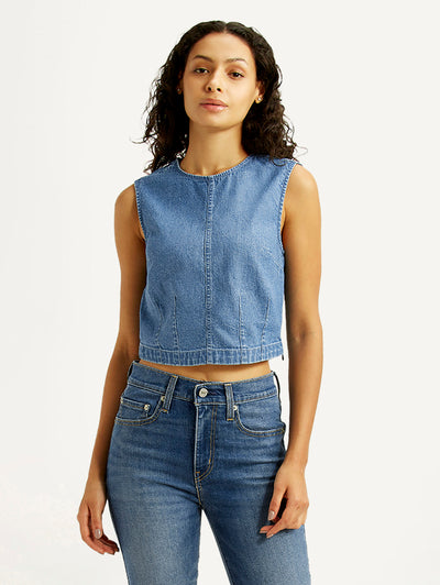 levi's Women's Solid Indigo Round Neck Denim Top-picture-23