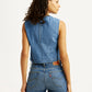 Women's Solid Indigo Round Neck Denim Top - Back View