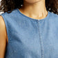 Women's Solid Indigo Round Neck Denim Top - Detail View