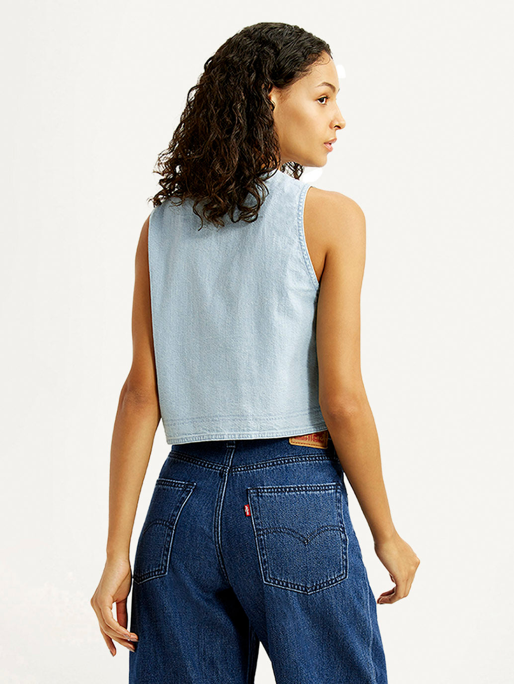 Women's Solid Light Indigo V-Neck Denim Top - Back View