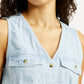 Women's Solid Light Indigo V-Neck Denim Top - Detail View