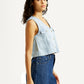 Women's Solid Light Indigo V-Neck Denim Top - Side View