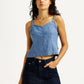 Women's Solid Indigo Sweet Heart Neck Denim Top - Styleshot View