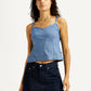 Women's Solid Indigo Sweet Heart Neck Denim Top - Front View