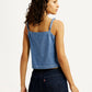 Women's Solid Indigo Sweet Heart Neck Denim Top - Back View