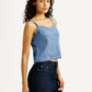 Women's Solid Indigo Sweet Heart Neck Denim Top - Side View