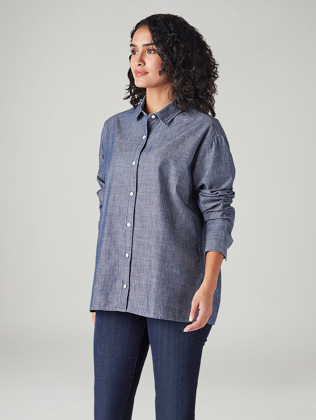 Women's Solid Relaxed Fit Denim Shirt - Side View