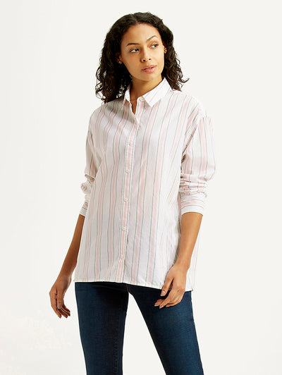 levi's Women's Striped Light Pink Relaxed Fit Poplin Shirt-picture-34