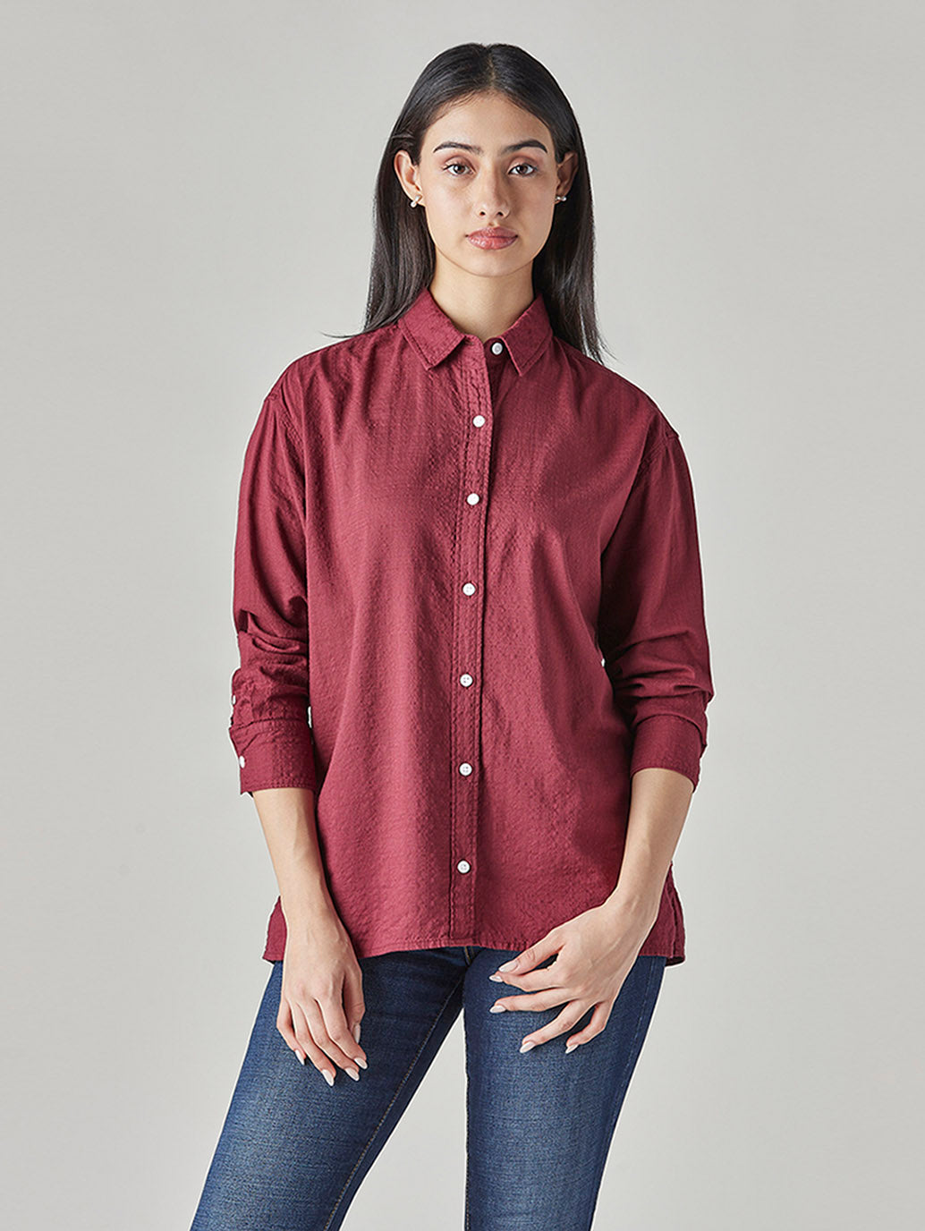 Women's Solid Loose Fit Shirt - Front View