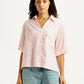 Women's Textured Light Pink Spread Collar Shirt - Front View