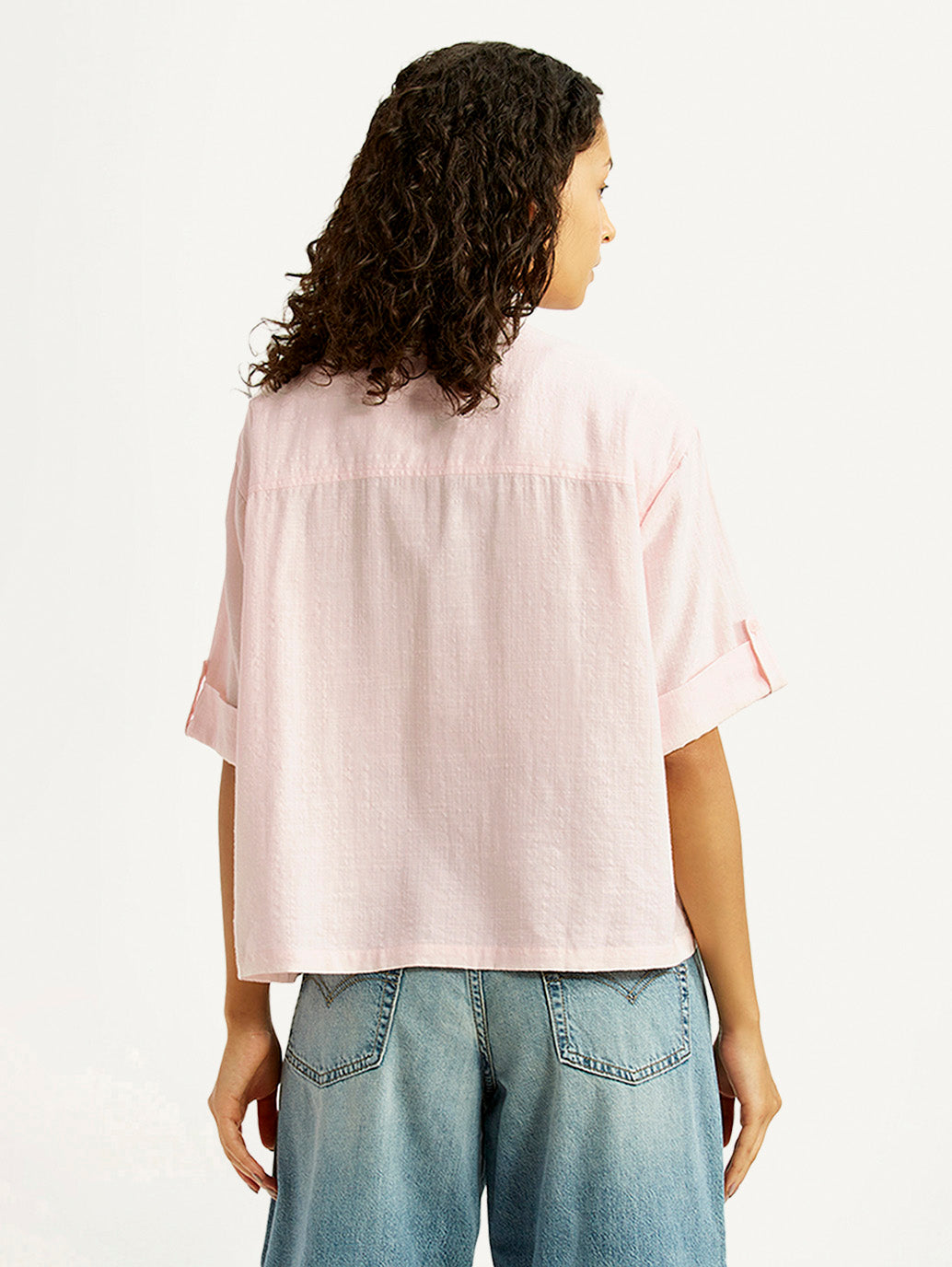 Women's Textured Light Pink Spread Collar Shirt - Back View