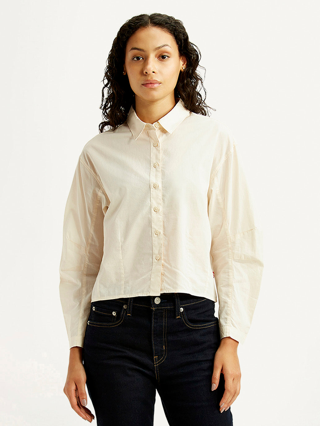 Women's Solid Cream Relaxed Fit Poplin Shirt