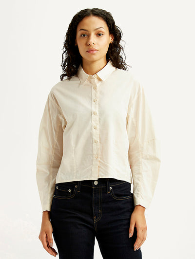 levi's Women's Solid Cream Relaxed Fit Poplin Shirt-picture-39