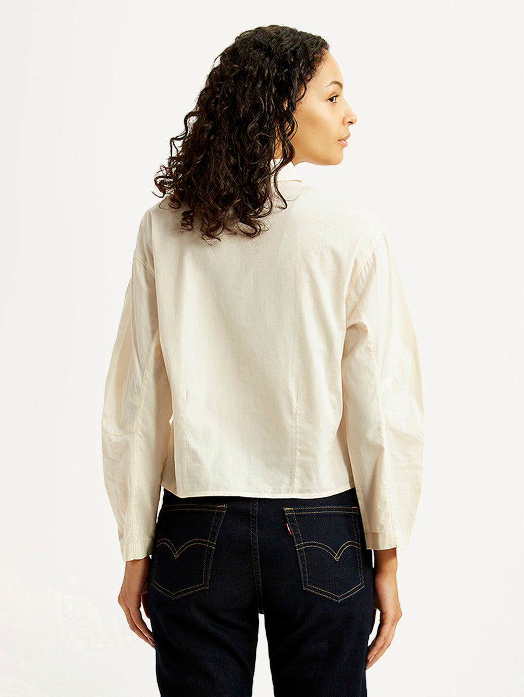 Women's Solid Cream Relaxed Fit Poplin Shirt - Back View