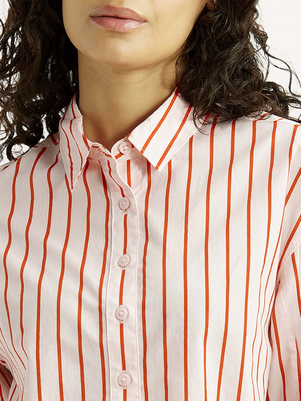 Women's Striped Relaxed Fit Poplin Shirt - Detail View