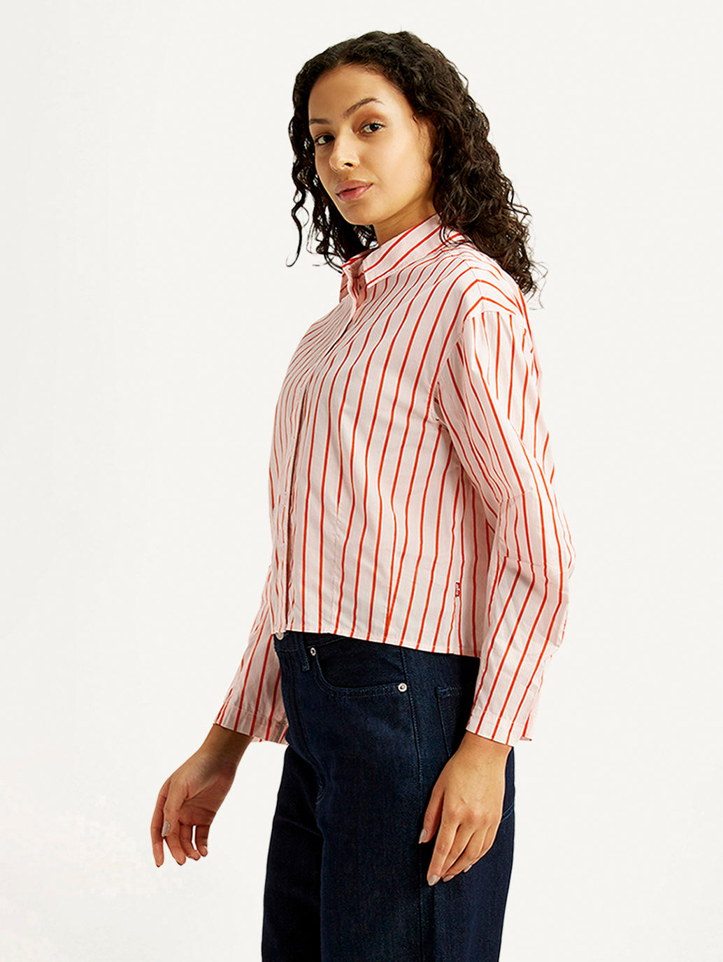 Women's Striped Relaxed Fit Poplin Shirt - Side View