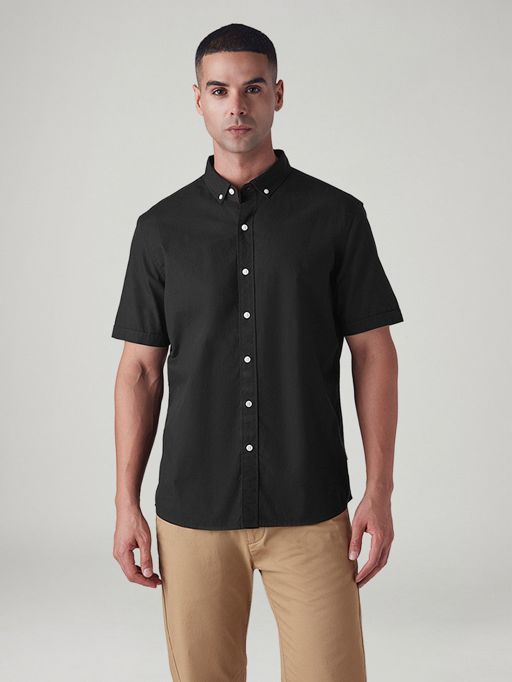 Men's Solid Slim Fit Poplin Shirt - Front View
