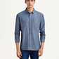 Men's Solid Indigo Slim Fit Shirt - Front View