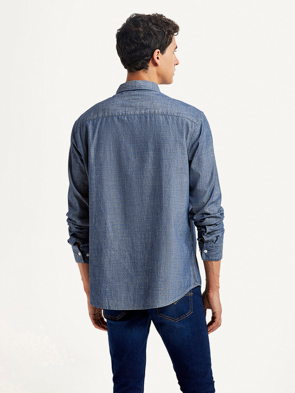 Men's Solid Indigo Slim Fit Shirt - Back View