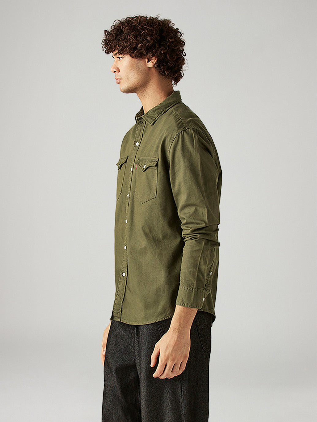 Men's Solid Slim Fit Overdyed Shirt - Side View