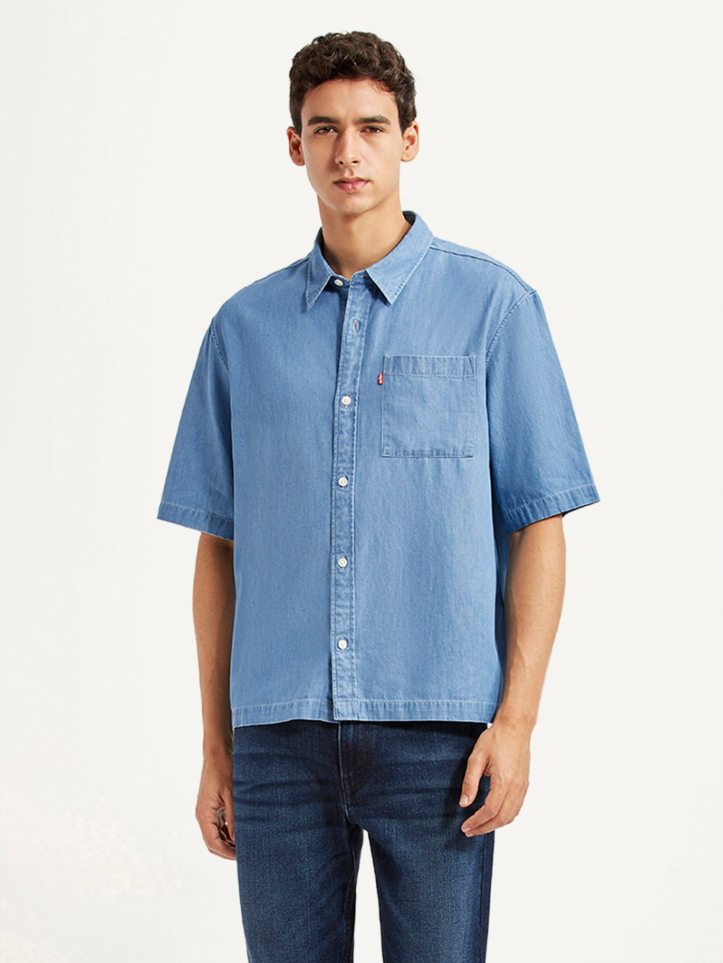 Men's Solid Light Blue Boxy Shirt - Styleshot View