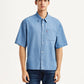 Men's Solid Light Blue Boxy Shirt - Front View